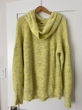 Free People Cozy Cowl Neck Oversized Sweater in neon Yellow